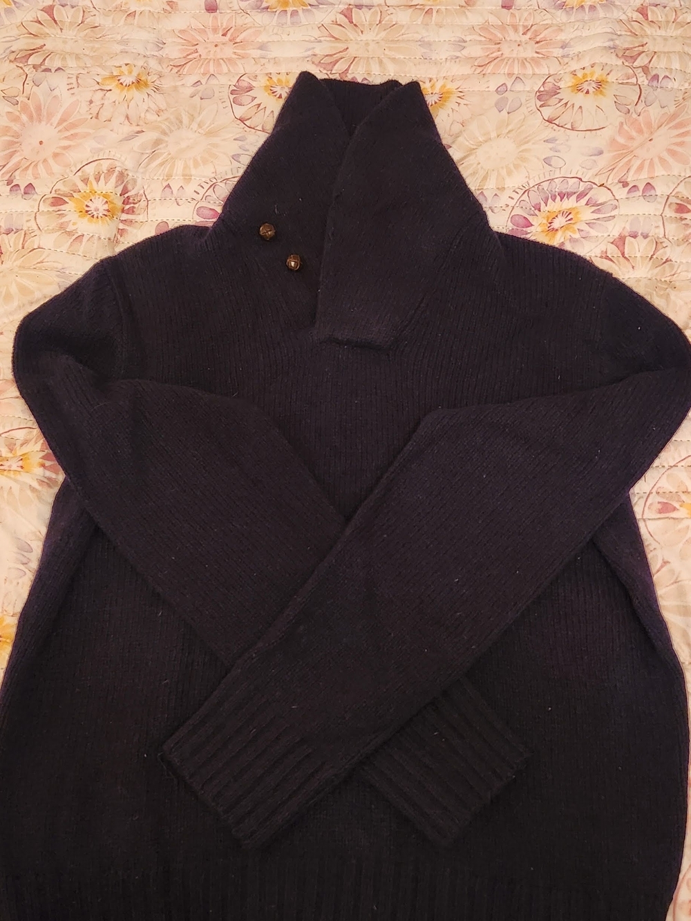 Polo by Ralph Lauren Dark Navy Shawl Turtleneck Sweater with Button Accents